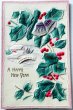 画像1: Postcard　アンティークポストカード　新年祝い　New Year　ホーリーとベル　（未使用） (1)