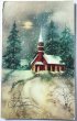 画像1: Postcard　アンティークポストカード　クリスマス　雪景色の教会　夜　アメリカ1950年 (1)