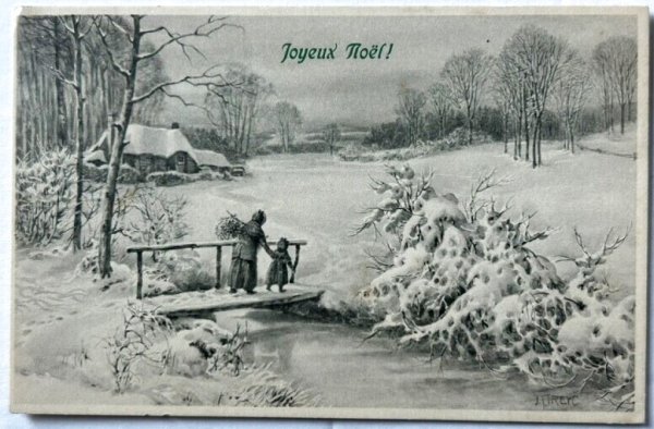 画像1: Postcard　アンティークポストカード　ウィーン趣味　クリスマス　ヤドリギを運ぶ女性と女の子 M.M.VIENNE （未使用） (1)
