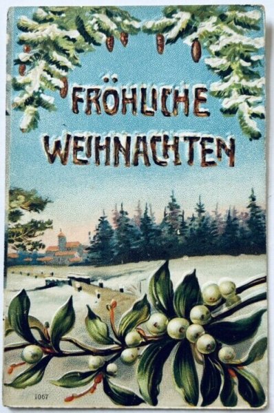 画像1: Postcard　アンティークポストカード　クリスマス　ヤドリギ　カラマツ　雪景色　オランダ1925年 (1)