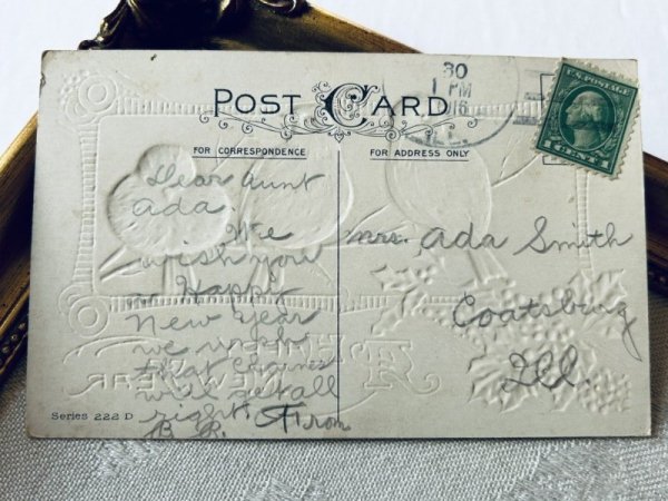 画像3: Postcard　アンティークポストカード　新年祝い　New Year　3羽の小鳥　ロビン (3)