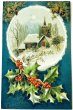 画像1: Postcard　アンティークポストカード　クリスマス　雪景色の教会　ホーリー　ベル　アメリカ1911年 (1)
