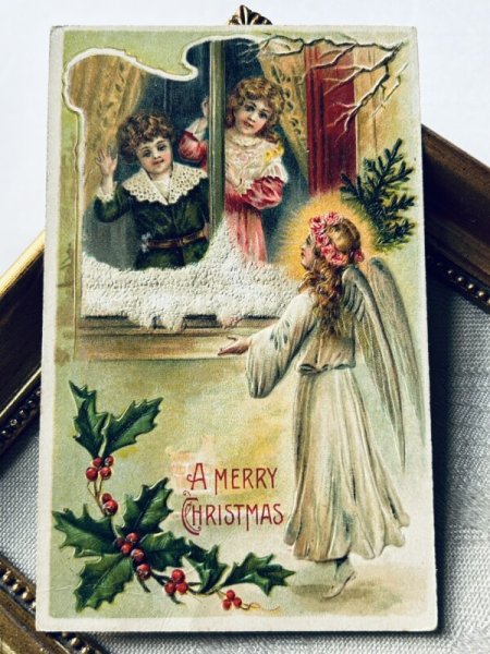 画像2: Postcard アンティークポストカード クリスマス 天使の訪問 1908年 (2)