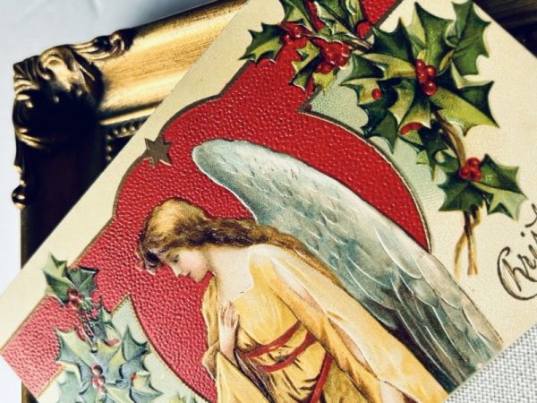 画像3: Postcard  アンティークポストカード　クリスマス　天使　ホーリー　Ellen Clapsaddle　アメリカ1909年 (3)