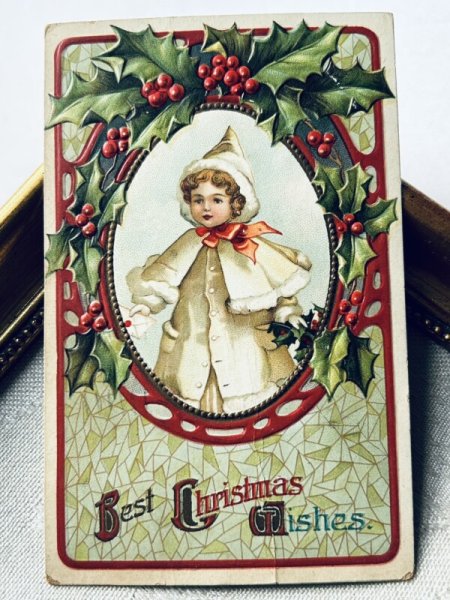 画像2: Postcard アンティークポストカード クリスマス 女の子 Ellen Clapsaddle (2)