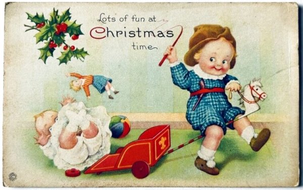 画像1: Postcard　アンティークポストカード　クリスマス　玩具の馬車で遊ぶ子どもたち　Ellen Clapsaddle (1)