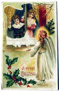 アンティークポストカード　クリスマスに現れた窓辺の美しい天使 Snowdrop Postcards アンティークポストカード専門店