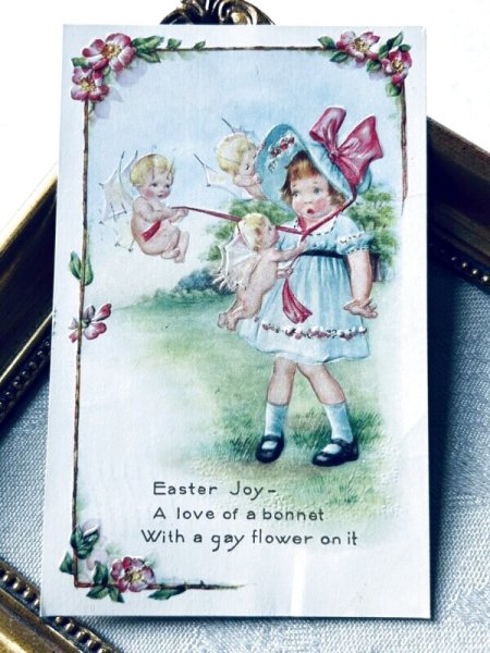 画像2: Postcard アンティークポストカード イースター 天使 妖精と女の子 プリムローズ (2)