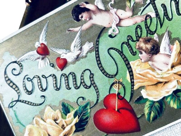 画像3: Postcard アンティークポストカード バレンタイン 天使と白鳩と薔薇のお花  (3)