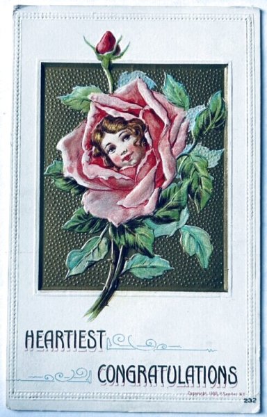 画像1: Postcard　アンティークポストカード　薔薇の妖精　 (1)