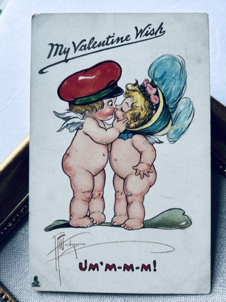 画像2: Postcard アンティークポストカード バレンタイン キスをする天使たち Grace Wiederseim (2)