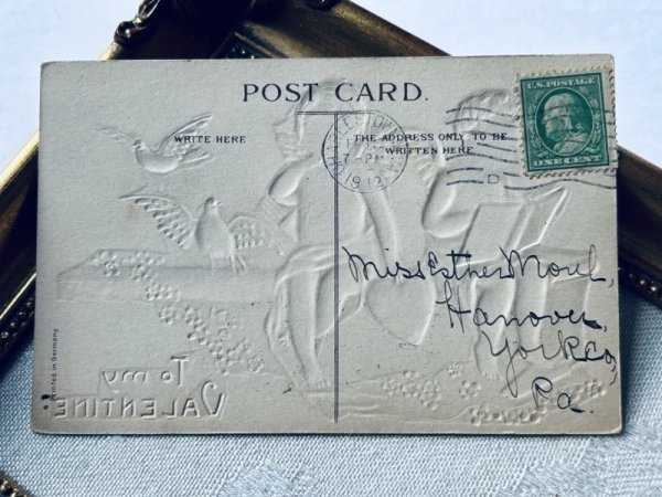 画像4: Postcard  アンティークポストカード バレンタイン キューピッド天使と白鳩 Ellen Clapsaddle アメリカ1912年 (4)