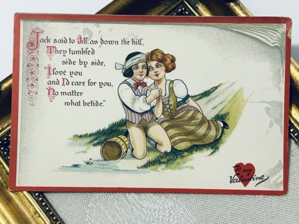 画像2: Postcard アンティークポストカード バレンタイン イギリス童謡 Jack and Jill / Tuck’s "Little Nursery Lovers" Series (未使用) (2)