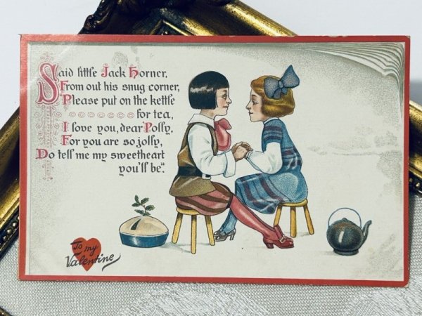 画像2: Postcard アンティークポストカード バレンタイン ジャック・ホーナー マザーグース 童謡 Jack Horner Tuck’s "Little Nursery Lovers" Series (未使用) (2)