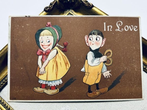 画像2: Postcard アンティークポストカード In Love  恋 男の子と女の子 (2)