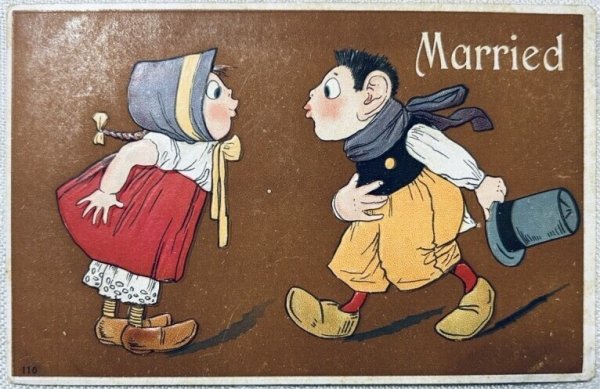 画像1: Postcard　アンティークポストカード　Married 結婚　男の子と女の子 (1)