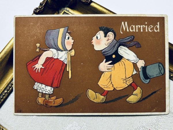 画像2: Postcard アンティークポストカード Married 結婚 男の子と女の子 (2)