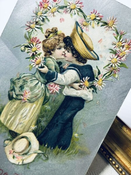 画像3: Postcard アンティークポストカード バレンタイン キスをする恋人たち セーラー服 アメリカ1909年 (3)