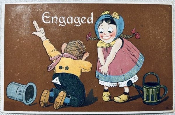 画像1: Postcard　アンティークポストカード　Engaged 婚約　男の子と女の子 (1)