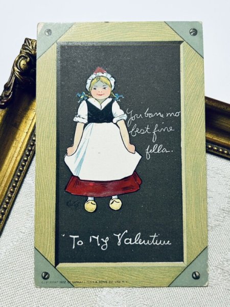 画像2: Postcard アンティークポストカード バレンタイン オランダの女の子 Valentine Day Tuck  E.Curtis (未使用) (2)