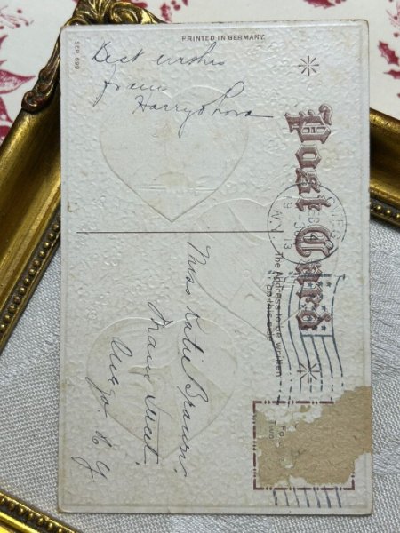 画像4: Postcard アンティークポストカード バレンタイン キューピッド天使 金 忘れな草のお花 (4)