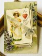 画像2: Postcard　アンティークポストカード　バレンタイン　スミレのお花　デイジーの服を着た女の子　ハートのトランプ　Ellen Clapsaddle　 (2)