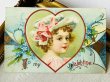 画像2: Postcard　アンティークポストカード　バレンタイン　忘れな草のお花とハートの中の女の子　Ellen Clapsaddle　 (2)