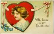 画像1: Postcard　アンティークポストカード　バレンタイン　忘れな草のお花とハートの中の女の子　Ellen Clapsaddle　（未使用） (1)