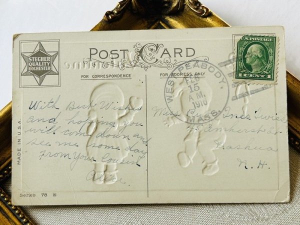 画像4: Postcard アンティークポストカード バレンタイン ハートを渡す女の子 アメリカ1916年 (4)