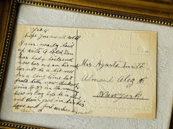 画像4: Postcard  アンティークポストカード バレンタイン ラッパを吹く木の上の天使たち ハート (4)