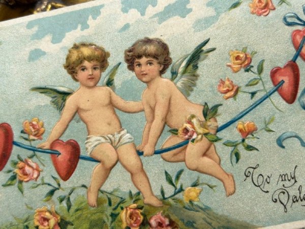画像3: Postcard アンティークポストカード バレンタイン 2人の天使 アメリカ1908年 (3)
