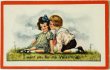 画像1: Postcard　アンティークポストカード　バレンタイン　女の子のキスをする男の子 (1)