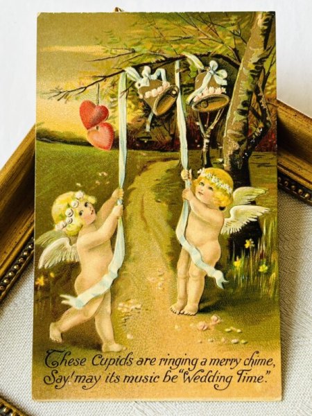 画像2: Postcard  アンティークポストカード バレンタイン ウエディングベルをならす天使たち (2)