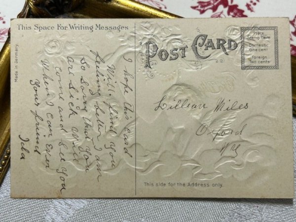 画像4: Postcard アンティークポストカード バレンタイン 2人の天使 薔薇のお花 ハート (4)