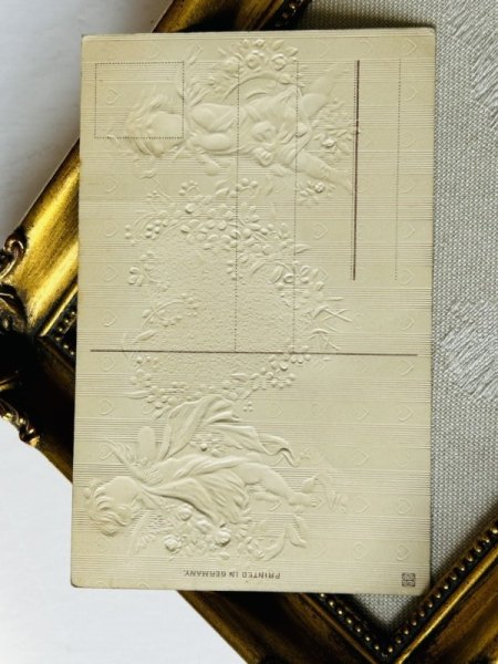 画像5: Postcard  アンティークポストカード バレンタイン 天使とハートのお花リース (未使用) (5)