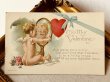 画像2: Postcard  アンティークポストカード　バレンタイン　鏡を見つめるキューピッド天使　 (2)