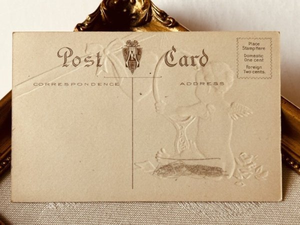 画像3: Postcard  アンティークポストカード バレンタイン 鏡を見つめるキューピッド天使  (3)