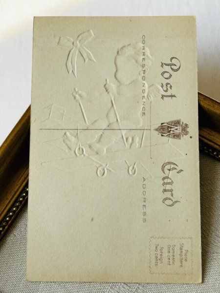 画像3: Postcard  アンティークポストカード バレンタイン 飛行機を操縦するキューピッド天使 (未使用) (3)