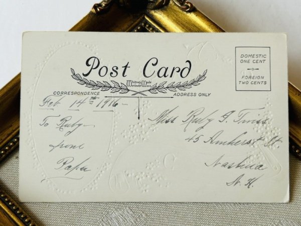 画像4: Postcard アンティークポストカード バレンタイン ピンク色のドレスの女の子 Ellen Clapsaddle  (4)