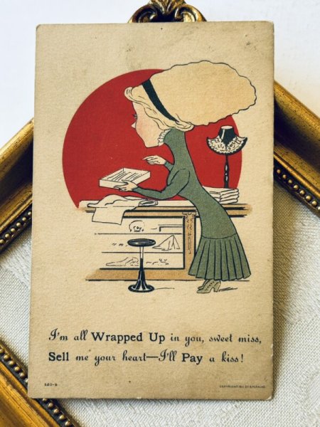 画像2: ▼SALE 500▼ Postcard  アンティークポストカード バレンタイン  店員さんの女性 アメリカ1916年 (2)