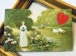 画像2: Postcard  アンティークポストカード　バレンタイン　川岸を歩く女性　白鳥 (2)