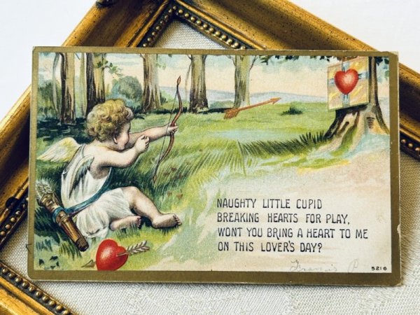 画像2: Postcard  アンティークポストカード バレンタイン キューピッド天使 弓矢 (2)