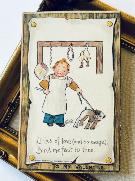 画像2: ▼SALE 500▼ Postcard  アンティークポストカード　バレンタイン 　肉屋の男の子と犬　 (2)