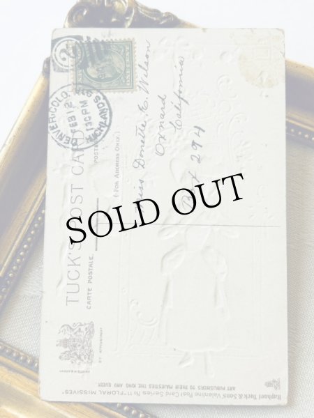 画像4: Postcard  アンティークポストカード　バレンタイン　羽帽子の女の子　 (4)