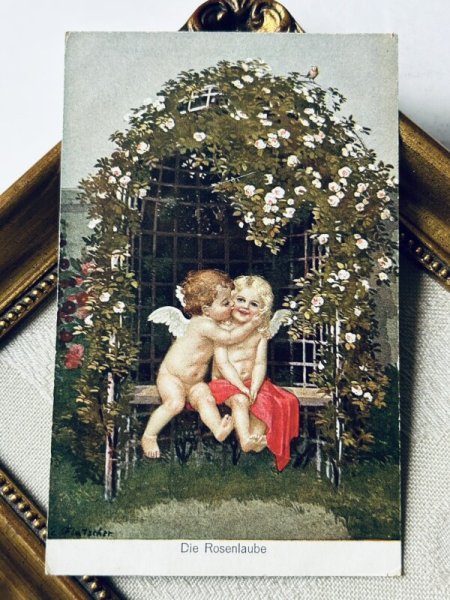 画像2: Postcard  アンティークポストカード キスをする天使たち Marie Flatscher (2)
