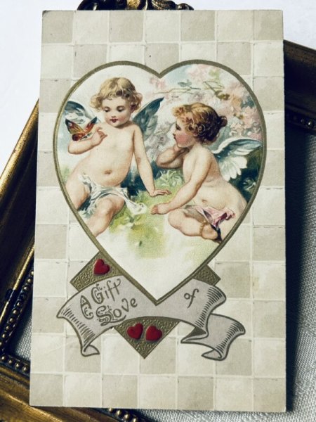 画像2: Postcard  アンティークポストカード バレンタイン 蝶々とキューピッド天使たち  (2)