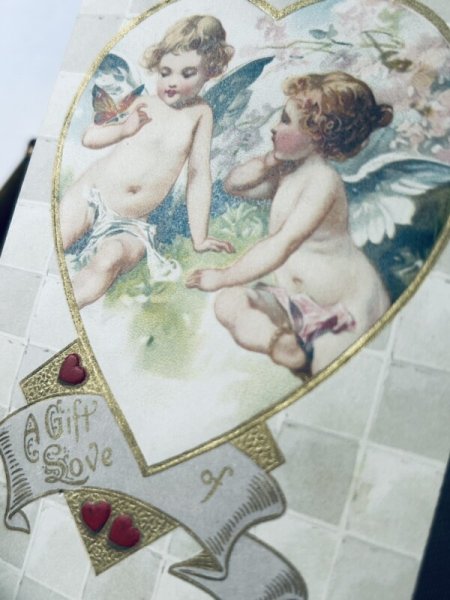 画像3: Postcard  アンティークポストカード バレンタイン 蝶々とキューピッド天使たち  (3)