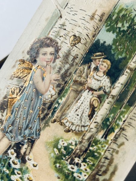 画像3: Postcard  アンティークポストカード 二人を見守るキューピッド天使  (3)