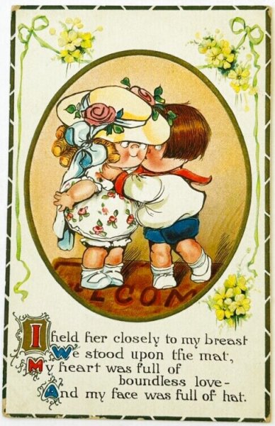 画像1: Postcard  アンティークポストカード　バレンタイン　女の子にキスをする男の子 (1)