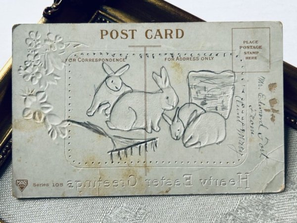 画像5: ▼SALE 500▼ Postcard アンティークポストカード イースター  ウサギさんとお花  Ellen Clapsaddle  (5)